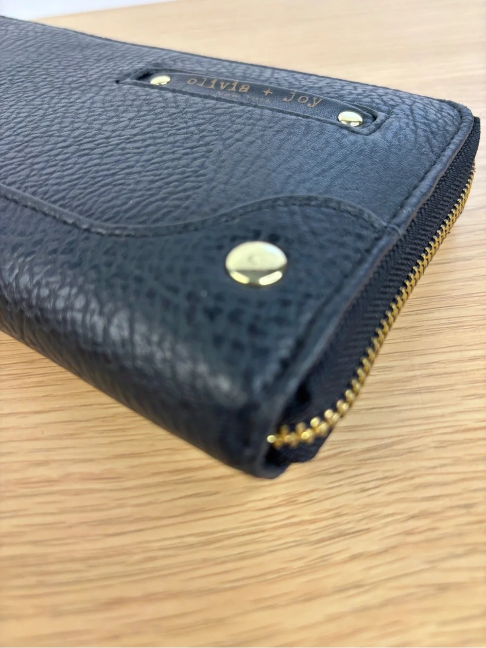 Olivia + Joy Black Faux Leather Wristlet with Gold Chain Strap LIKE NEW